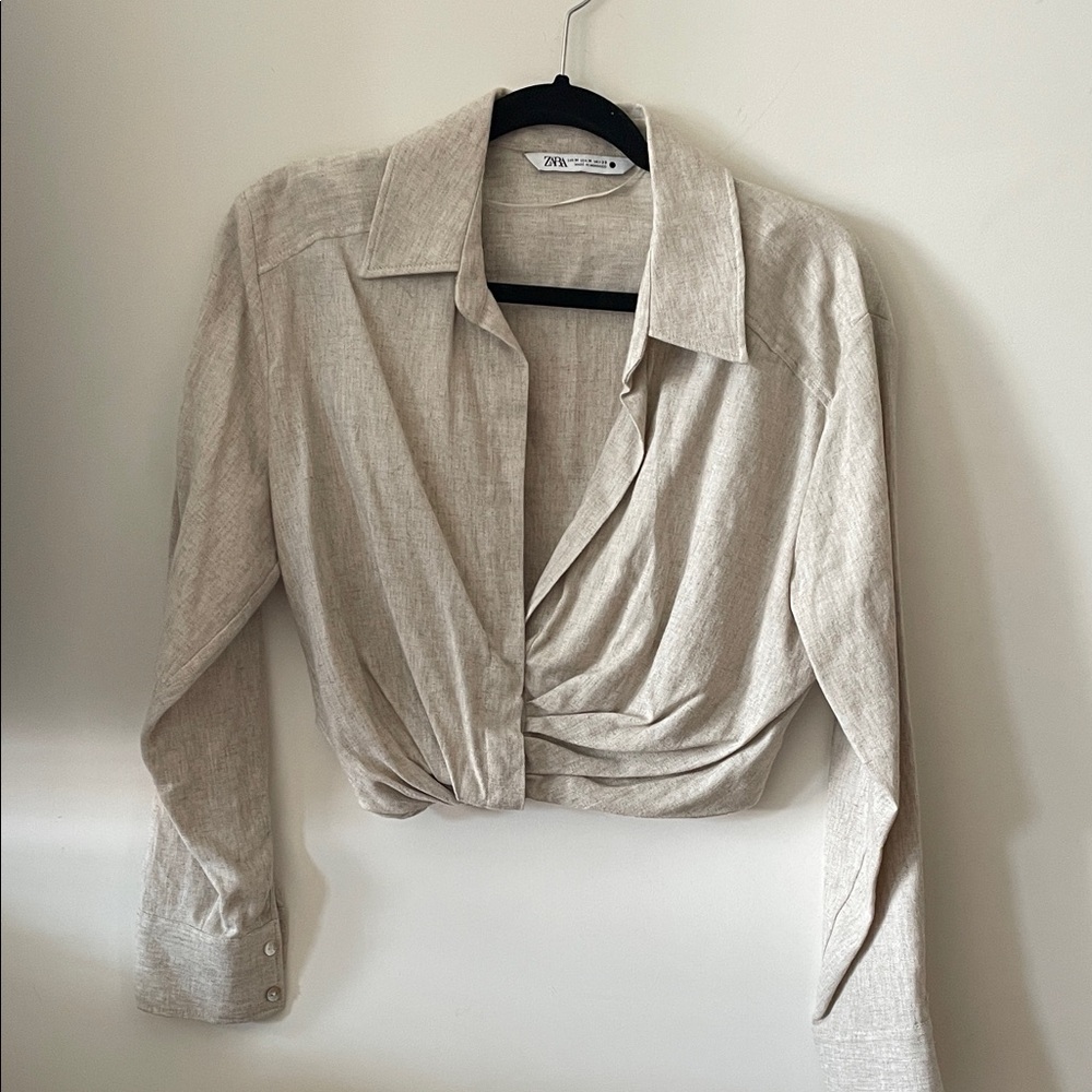 Zara Linen Cropped Blouse